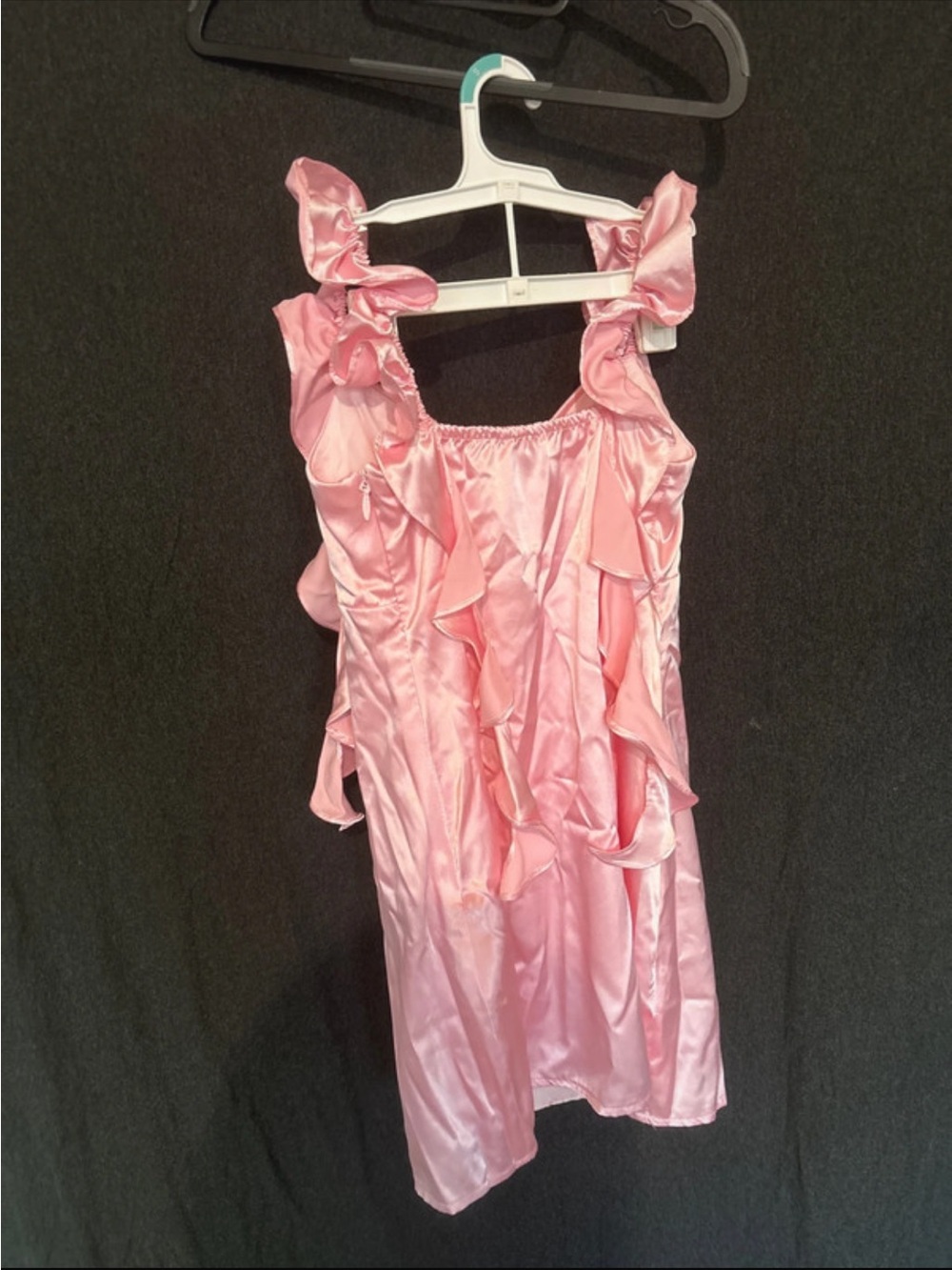 Pink Ruffle Strap Satin Mini Dress - Picture 6 of 8
